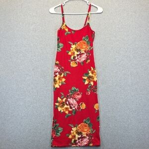 Heart & Hips Red Floral Bodycon Midi Dress Spaghetti Strap Size S